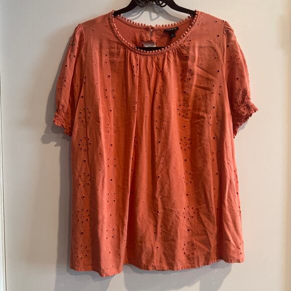 torrid Tops - Torrid Eyelet Cut Out Top Orange Back Button Embroidered Short Sleeve Sz 2X